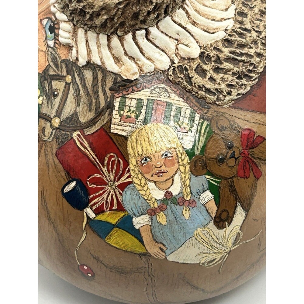 Santa Folk Art Painted Gourd Signed Sculpture G2Taylor 1999 #3 Christmas Decor - Picture 16 of 16